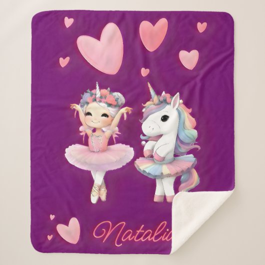 Niedliche Lila Ballerina Unicorn Fleece Blanket Sherpadecke (Vorderseite)