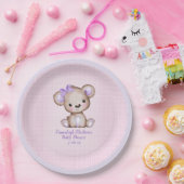 Niedliche Lila Bärengarne Kariert rosa Papierplatt Pappteller (Party)
