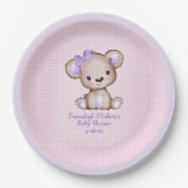 Niedliche Lila Bärengarne Kariert rosa Papierplatt Pappteller (Vorderseite)