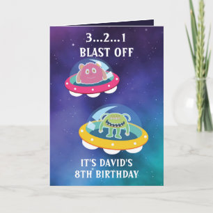 Niedliche Lila Blaugalaxie Monster 8. Geburtstag Karte