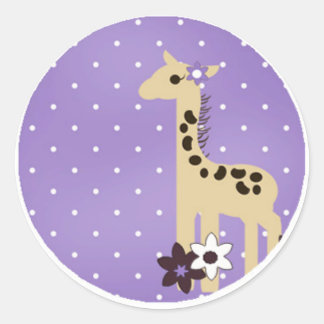 Niedliche Lila Blume mit Giraffe Runder Aufkleber