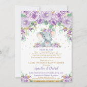 Niedliche Lila Blumenlephant Babydusche per Mail Einladung (Vorderseite)