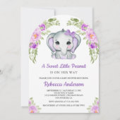 Niedliche Lila Bow Floral Elephant Arch Baby Dusch Einladung (Vorderseite)