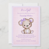 Niedliche Lila Braun-Bärendusche Einladung (Vorderseite)