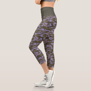 Niedliche Lila Camouflage Capri Leggings
