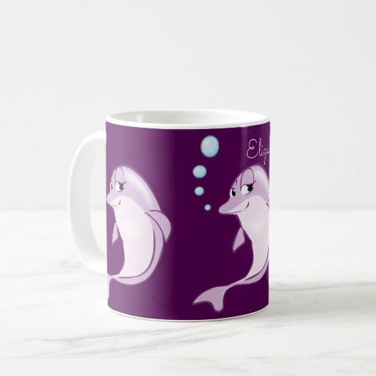 Niedliche lila Delphine personalisiert Kaffeetasse (Vorderseite Links)