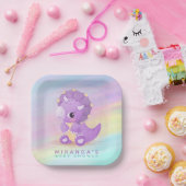 Niedliche Lila Dinosaur Babydusche Pappteller (Party)