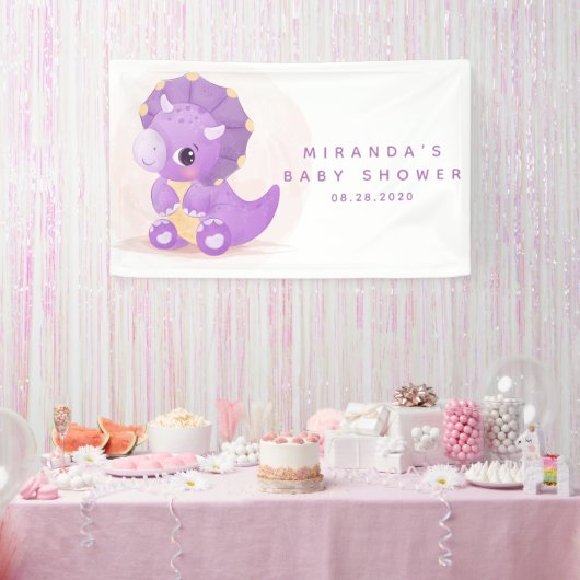 Niedliche Lila Dinosaur Girl Babydusche Banner (Party)