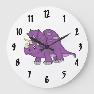 Niedliche Lila Dinosaurier Kid's Wanduhr/Mittel Große Wanduhr