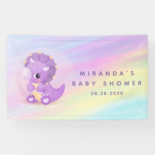 Niedliche Lila Dinosaurier Pastel Babydusche Banner (Horizontal)