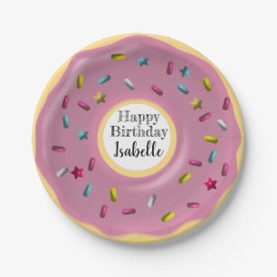 Niedliche Lila Donut-Dekoration   Happy Birthday Pappteller