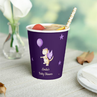 Niedliche Lila Dragon Thema Girl Baby Dusche Pappbecher