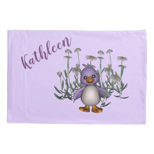 Niedliche Lila Duck Daisy Blume Personalisiert Kissenbezug (Rückseite)