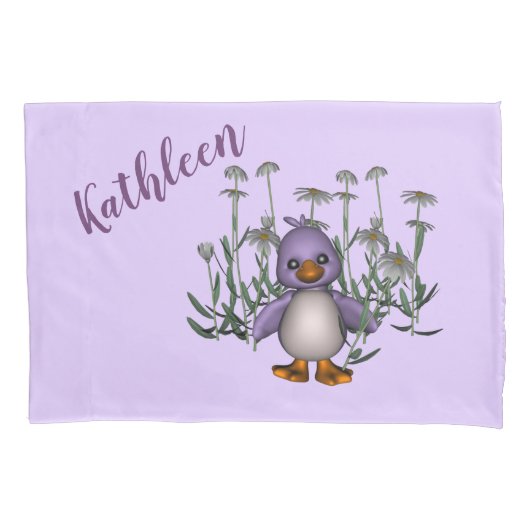 Niedliche Lila Duck Daisy Blume Personalisiert Kissenbezug (Vorderseite)