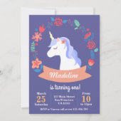 Niedliche lila Einhorn-Geburtstagseinladung Einladung (Vorderseite)