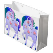 Niedliche Lila Einhörner Große Geschenktüte (Vorderseite Schrägansicht)