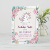 niedliche lila Einhorngeburtstage Einladung (Stehend Vorderseite)
