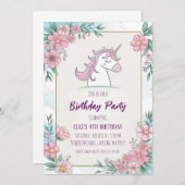 niedliche lila Einhorngeburtstage Einladung (Vorne/Hinten)