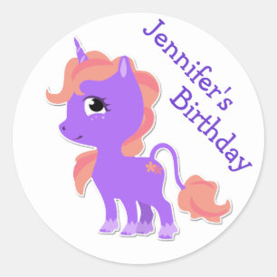 Niedliche Lila Einhornprägung Geburtstagsticker Runder Aufkleber