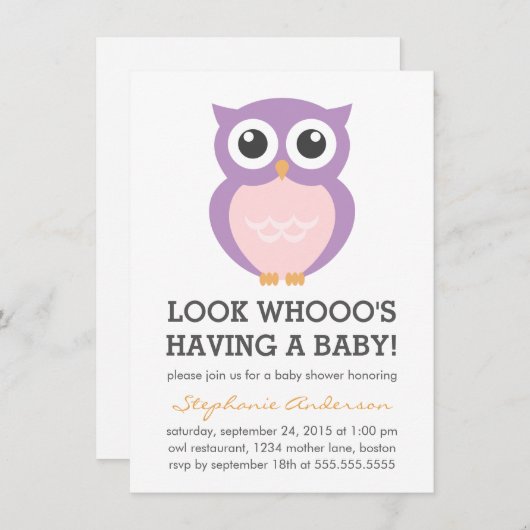 Niedliche Lila Einladungen für die Girl-Babydusche (Vorne/Hinten)