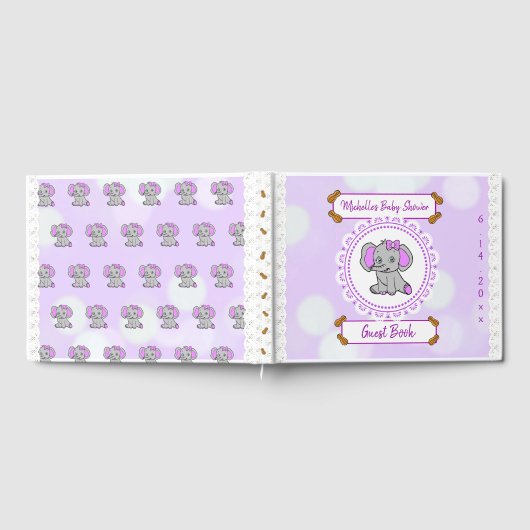 Niedliche Lila Elefant-Kinderdusche Gästebuch (Voll)