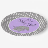 Niedliche lila Elefant-Mädchen-Baby-Dusche Pappteller (Schrägansicht)