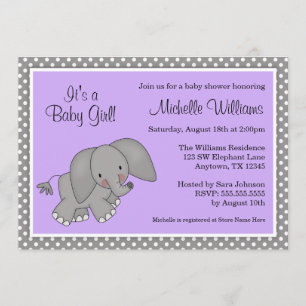 Niedliche Lila Elephant Girl Baby Shower Einladung