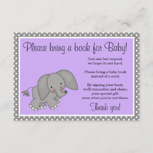 Niedliche Lila Elephant Girl Babydusche Buchanfrag Begleitkarte