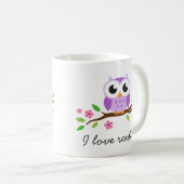 Niedliche lila Eule auf dem BlumenLiebeablesen der Kaffeetasse (VorderseiteRechts)