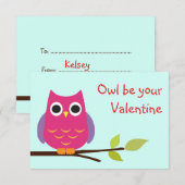 Niedliche lila Eule im Klassenzimmer Valentine tau Einladung (Vorne/Hinten)