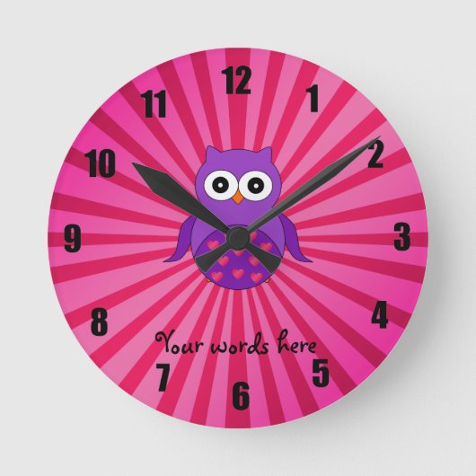 Niedliche lila Eule Runde Wanduhr (Vorderseite)