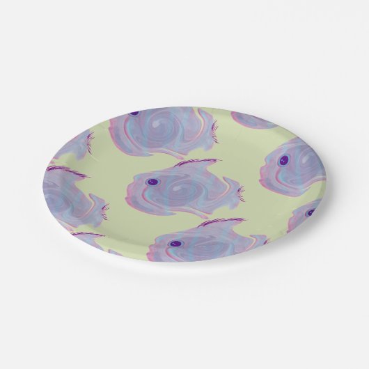 Niedliche Lila Fischpapierplatte Pappteller (Schrägansicht)