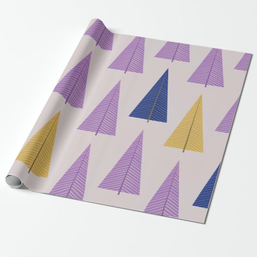 Niedliche Lila-gelbe skandinavische Weihnachtsbaum Geschenkpapier (Ungerollt)