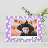 Niedliche Lila Ghost Halloween Fotokarte Ankündigung (Stehend Vorderseite)