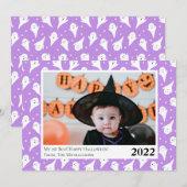 Niedliche Lila Ghost Halloween Fotokarte Ankündigung (Vorne/Hinten)