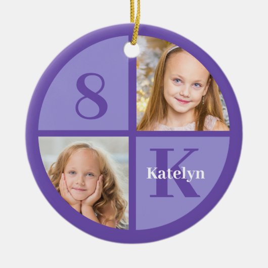 Niedliche Lila Girls Foto Personalisiert Weihnacht Keramik Ornament (Vorne)