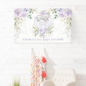 Niedliche Lila Gold Lilac Floral Elephant Baby Dus Banner (Insitu)