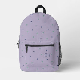 Niedliche Lila Green Polka Dots Monogram Initialen Bedruckter Rucksack