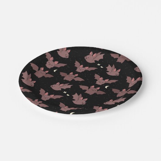 Niedliche Lila Halloween-Fledermäuse im nächtliche Pappteller (Schrägansicht)