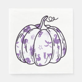 Niedliche Lila Halloween-Icons in Pumpkin Luncheon Serviette