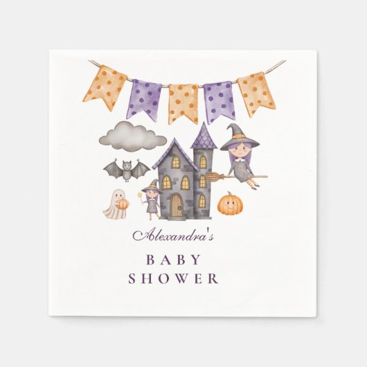 Niedliche Lila Halloween-Kinderdusche Serviette (Vorderseite)