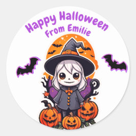 Niedliche lila Hexenbat und KürbisHalloween Runder Aufkleber