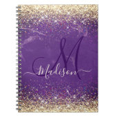 Niedliche lila Imitate aus Gold Glitzer Monogramm Notizblock (Vorderseite)