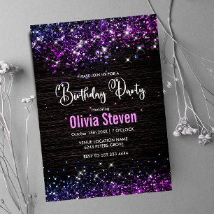 Niedliche lila Imitate Glitzer Monogramm Einladung
