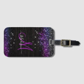 Niedliche lila Imitate Glitzer Monogramm Gepäckanhänger (Vorderseite (Horizontal))