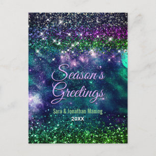 Niedliche lila Imitate Glitzer Weihnachten Neujahr Postkarte