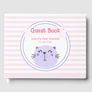 Niedliche Lila Katze   Babydusche Gästebuch