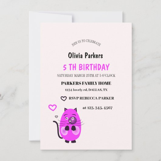 Niedliche lila Katze Einladung (Vorderseite)