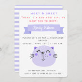 Niedliche Lila Katze | Meet & Greet New Baby Einladung (Vorne/Hinten)