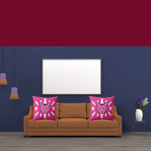 Niedliche Lila Katze und weißer Streifen auf moder Kissen